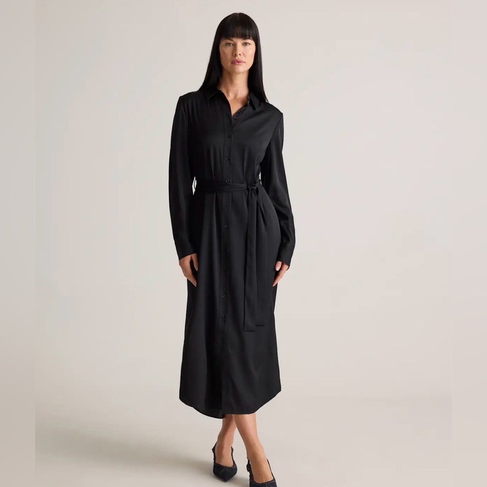 Quince black stretch washable silk shirtdress size small- NWOT - Picture 8 of 16